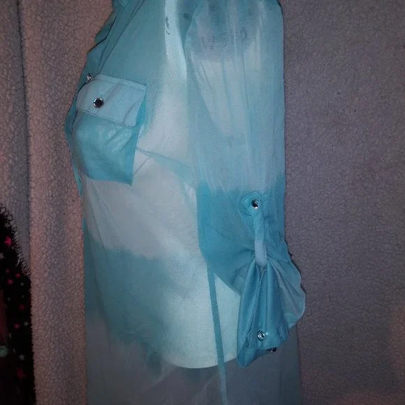 INC International Concepts Baby Blue Sheer Long Sleeve Blouse - Picture 4 of 10